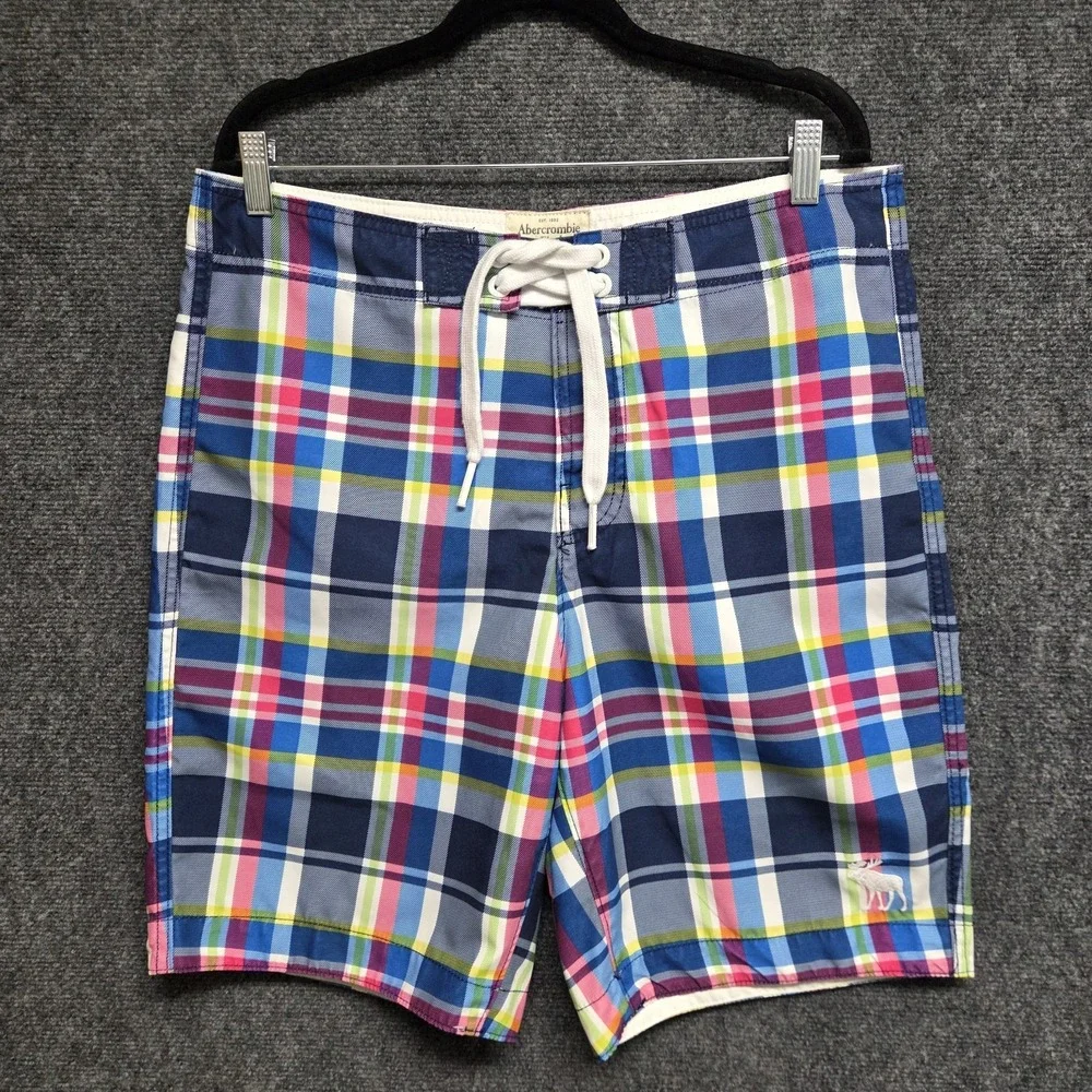Abercrombie & Fitch Boardshorts Mens Large Plaid Beach Surf Boardwalk Unlined